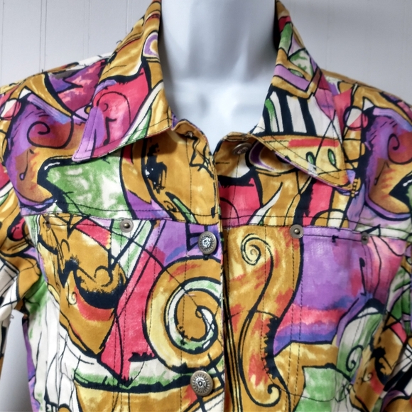 Mirror Image Lightweight Music Motif Abstract Jacket 3/4 Sleeve Size M - Picture 3 of 8